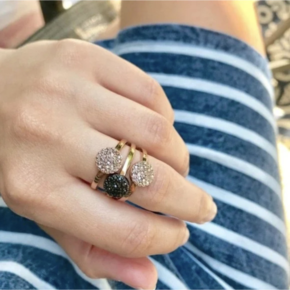 Circle Crystal Pave Stacking Ring Costume Jewelry HEMATITE Color - Picture 2 of 4